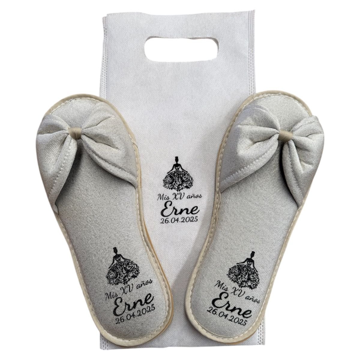 PANTUNFLA SATIN MOÑO PLATA BODA