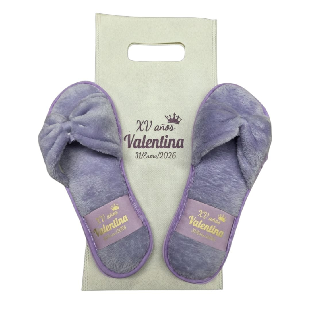 PANTUNFLA PELUCHE MOÑO LILA BODA
