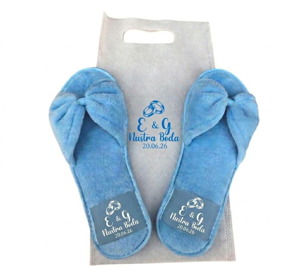 PANTUNFLA PELUCHE MOÑO AZUL BODA